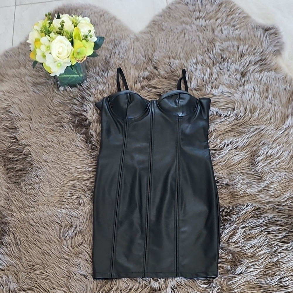 Black Faux Leather Mini Dress